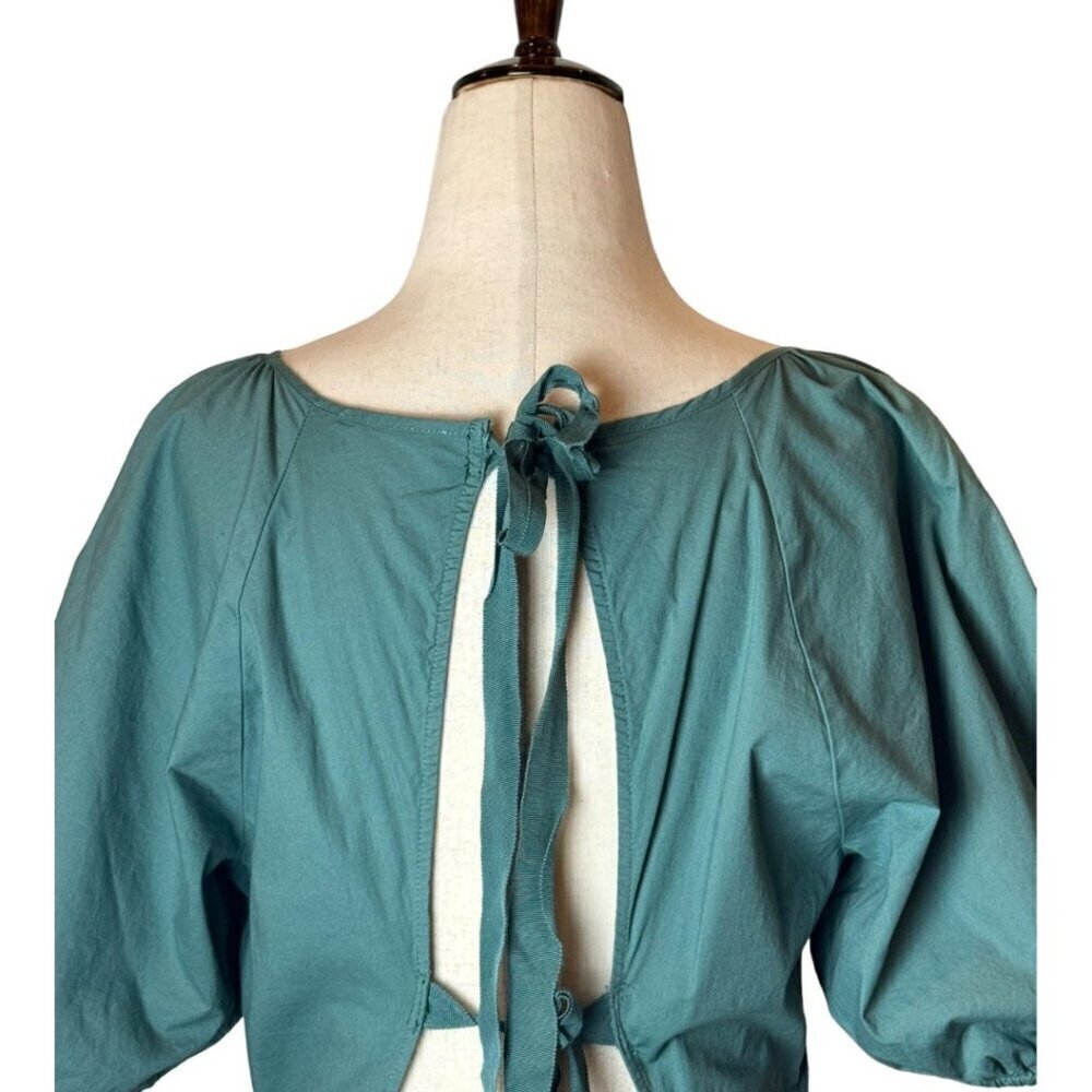 Peter Som Collective Dress Womens 12 Green Puff Sleeve Tie Fit And‎ Flare Mini - Picture 5 of 12